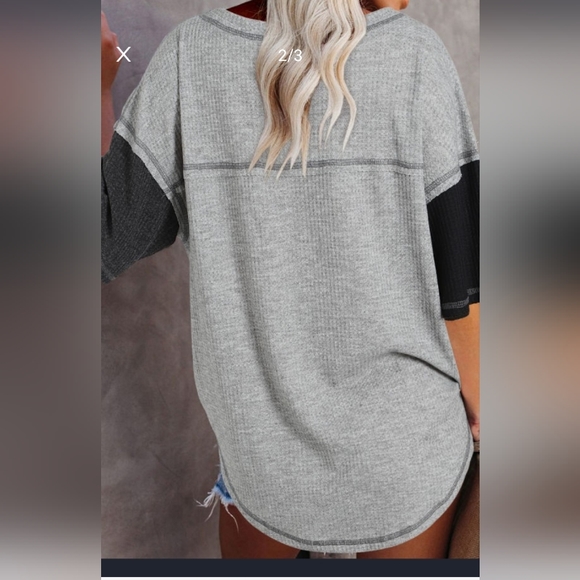 Waffle Colorblock Oversized Top - Picture 2 of 3